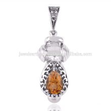 Citrine and Pearl Gemstone 925 Solid Silver Pendant